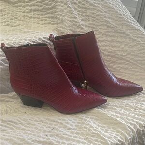 Franco Sarto Red Croc-Embossed Ankle Booties